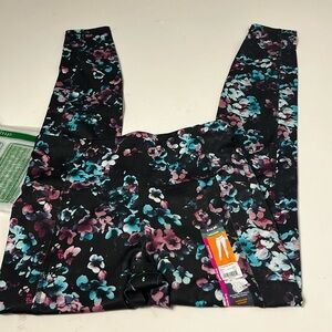 Avia XS Floral Black Skinny Elastic Waist Pull On Perf Leggings